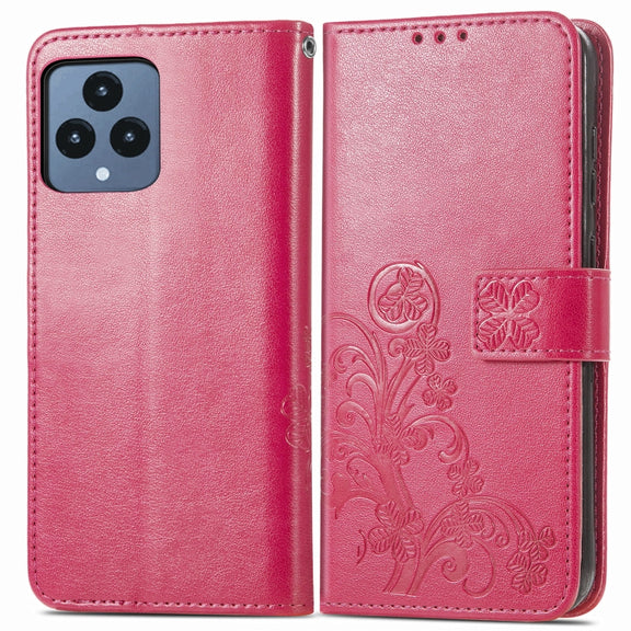 For T-Mobile REVVL 6 5G Four-leaf Clasp Embossed Buckle Leather Phone Case(Magenta)