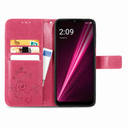 For T-Mobile REVVL 6 5G Four-leaf Clasp Embossed Buckle Leather Phone Case(Magenta)