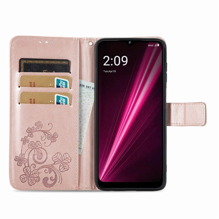 For T-Mobile REVVL 6 5G Four-leaf Clasp Embossed Buckle Leather Phone Case(Rose Gold)