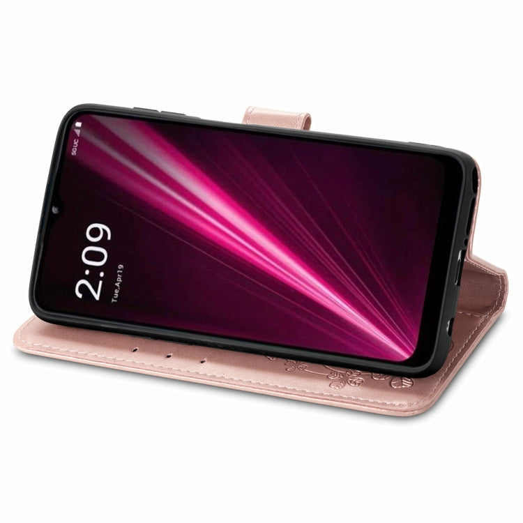 For T-Mobile REVVL 6 5G Four-leaf Clasp Embossed Buckle Leather Phone Case(Rose Gold)