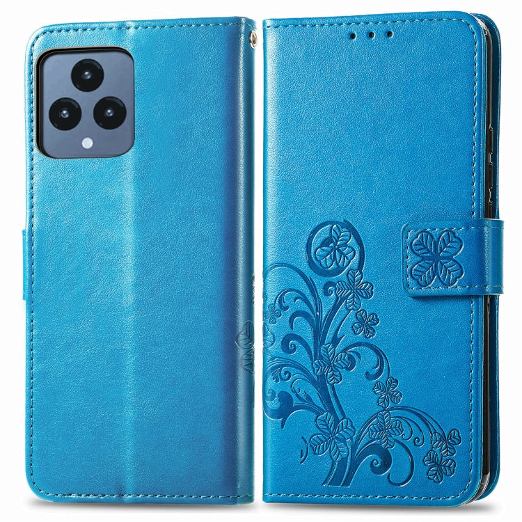 For T-Mobile REVVL 6 5G Four-leaf Clasp Embossed Buckle Leather Phone Case(Blue)
