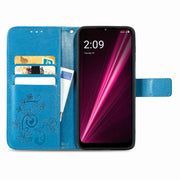 For T-Mobile REVVL 6 5G Four-leaf Clasp Embossed Buckle Leather Phone Case(Blue)