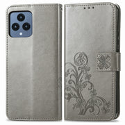 For T-Mobile REVVL 6 5G Four-leaf Clasp Embossed Buckle Leather Phone Case(Gray)