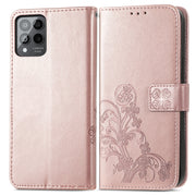 For T-Mobile Revvl 6 Pro 5G Four-leaf Clasp Embossed Buckle Leather Phone Case(Rose Gold)
