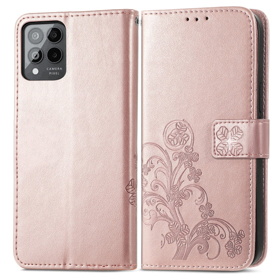 For T-Mobile Revvl 6 Pro 5G Four-leaf Clasp Embossed Buckle Leather Phone Case(Rose Gold)