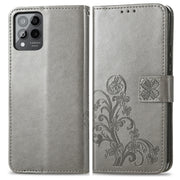 For T-Mobile Revvl 6 Pro 5G Four-leaf Clasp Embossed Buckle Leather Phone Case(Gray)