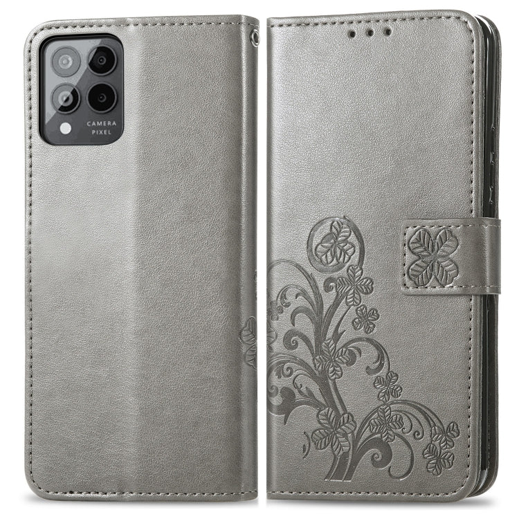 For T-Mobile Revvl 6 Pro 5G Four-leaf Clasp Embossed Buckle Leather Phone Case(Gray)
