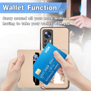 For Xiaomi 12T Carbon Fiber Magnetic Card Bag Phone Case(Khaki)