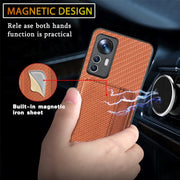 For Xiaomi 12T Carbon Fiber Magnetic Card Bag Phone Case(Khaki)