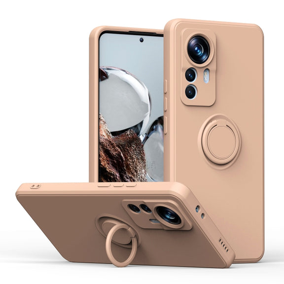 For Xiaomi 12T / 12T Pro Ring Kickstand TPU Silicone Phone Case(Pink)