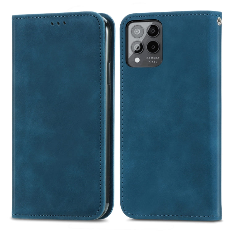 For T-Mobile Revvl 6 Pro 5G Retro Skin Feel Magnetic Leather Phone Case(Blue)