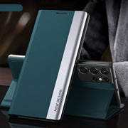 For Samsung Galaxy S23 Ultra 5G Side Electroplated Adsorption Leather Phone Case(Green)