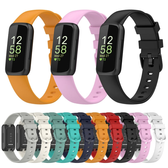 For Fitbit Inspire 3 Solid Color Silicone Watch Band, Size:L(Black)