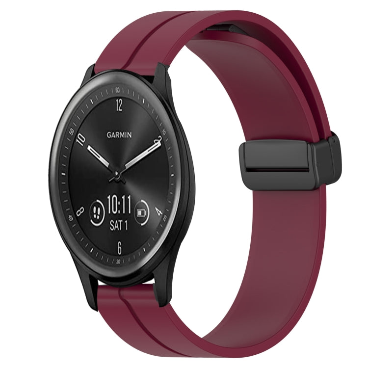 Compatible with Garmin Vivomove Sport 20mm Solid Color Magnetic Clasp Silicone Watch Band(Wine Red)