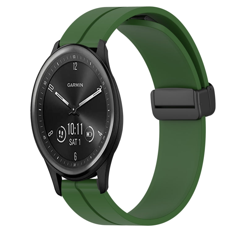 Compatible with Garmin Vivomove Sport 20mm Solid Color Magnetic Clasp Silicone Watch Band(Army Green)