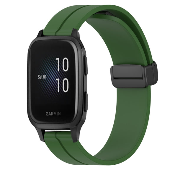 Compatible with Garmin Venu Sq 2 20mm Solid Color Magnetic Clasp Silicone Watch Band(Army Green)