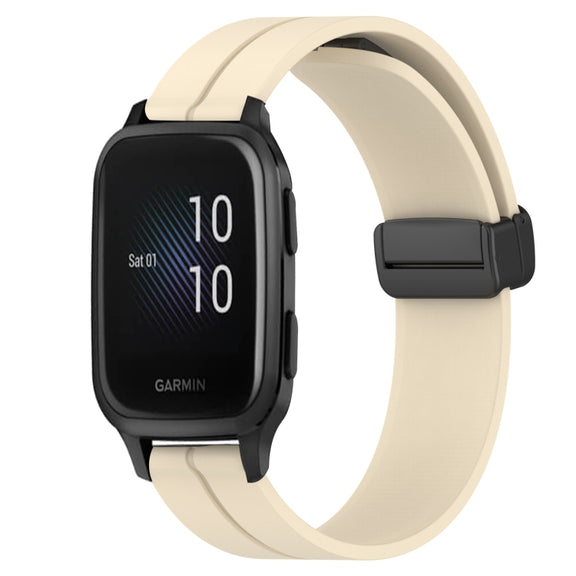 Compatible with Garmin Venu Sq 2 Music 20mm Solid Color Magnetic Clasp Silicone Watch Band(Beige)