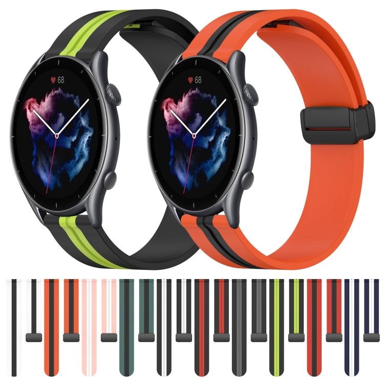 For Amazfit GTR 3 22mm Folding Magnetic Clasp Silicone Watch Band(Black+White)