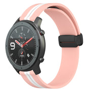 For Amazfit GTR 47mm 22mm Folding Magnetic Clasp Silicone Watch Band(Pink+White)