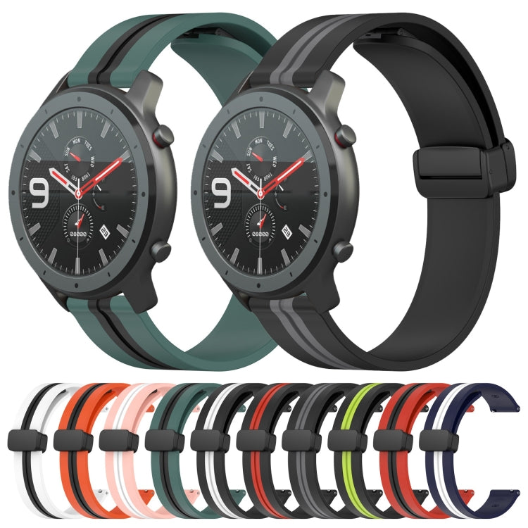 For Amazfit GTR 47mm 22mm Folding Magnetic Clasp Silicone Watch Band(Pink+White)