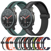 For Amazfit GTR 47mm 22mm Folding Magnetic Clasp Silicone Watch Band(Pink+White)