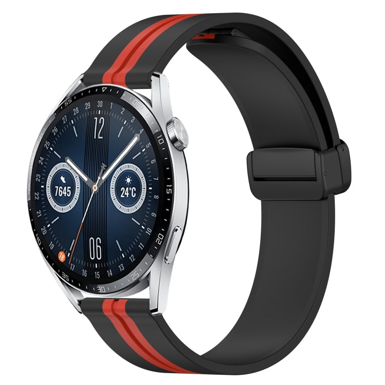 For Huawei Watch GT3 46mm 22mm Folding Magnetic Clasp Silicone Watch Band(Black+Red)