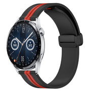 For Huawei Watch GT3 46mm 22mm Folding Magnetic Clasp Silicone Watch Band(Black+Red)