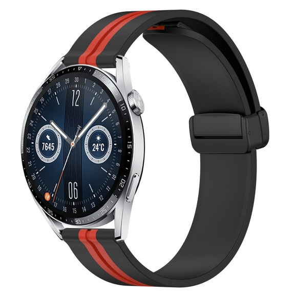 For Huawei Watch GT3 46mm 22mm Folding Magnetic Clasp Silicone Watch Band(Black+Red)
