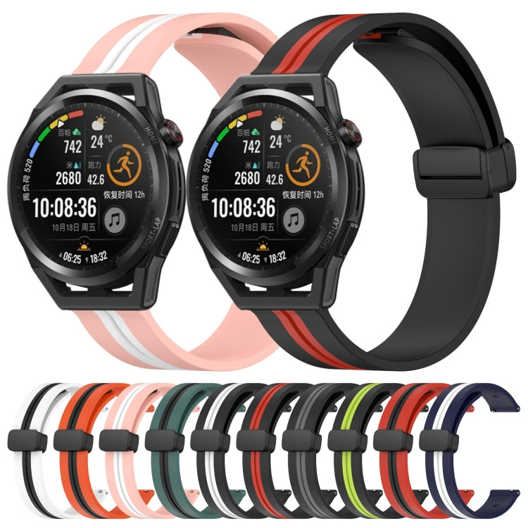 For Huawei Watch GT Runner 22mm Folding Magnetic Clasp Silicone Watch Band(White+Black)