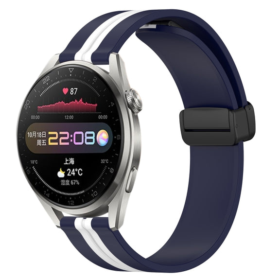 For Huawei Watch 3 Pro 22mm Folding Magnetic Clasp Silicone Watch Band(Midnight Blue + White)