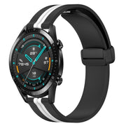 For Huawei GT2 46mm 22mm Folding Magnetic Clasp Silicone Watch Band(Black+White)