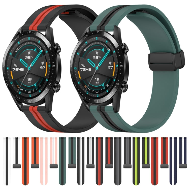 For Huawei GT2 46mm 22mm Folding Magnetic Clasp Silicone Watch Band(Black+White)