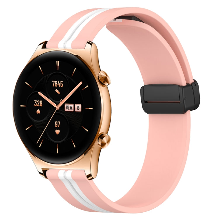 For Honor Watch GS 3 22mm Folding Magnetic Clasp Silicone Watch Band(Pink+White)