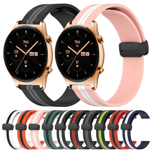 For Honor Watch GS 3 22mm Folding Magnetic Clasp Silicone Watch Band(Black+Grey)