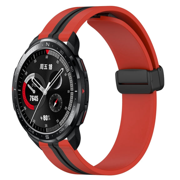 For Honor Watch GS Pro 22mm Folding Magnetic Clasp Silicone Watch Band(Red+Black)