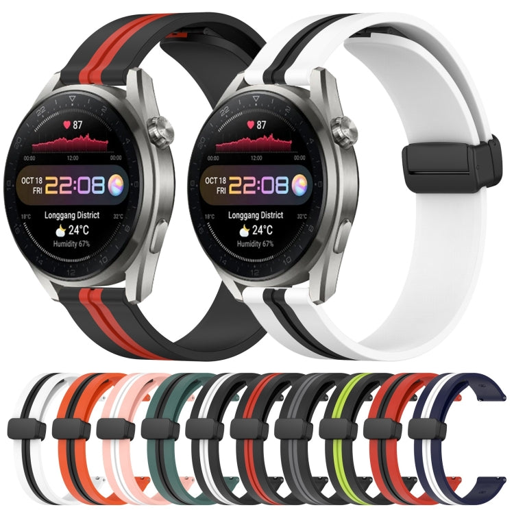 For Huawei Watch 3 Pro New 22mm Folding Magnetic Clasp Silicone Watch Band(Orange+Black)