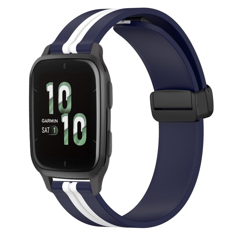 Compatible with Garmin Compatible witherunner Sq2 20mm Folding Magnetic Clasp Silicone Watch Band(Midnight Blue + White)