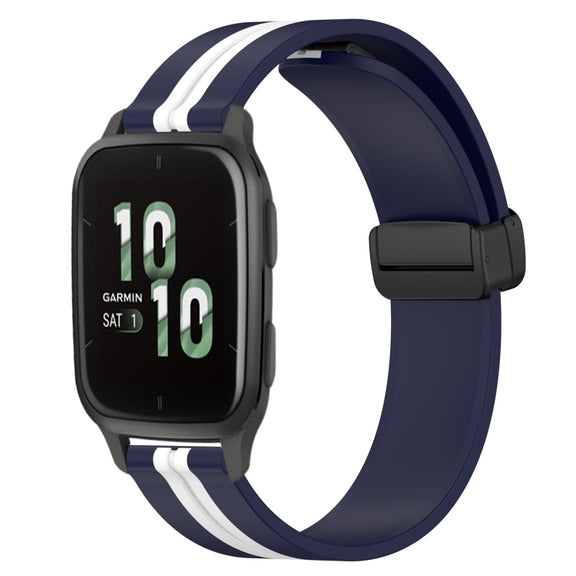 Compatible with Garmin Compatible witherunner Sq2 20mm Folding Magnetic Clasp Silicone Watch Band(Midnight Blue + White)