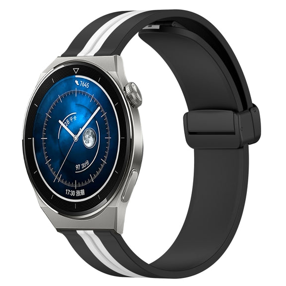 For Huawei Watch GT3 Pro 43mm 20mm Folding Magnetic Clasp Silicone Watch Band(Black+White)
