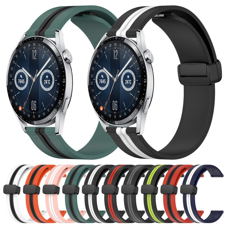 For Huawei Watch GT3 42mm 20mm Folding Magnetic Clasp Silicone Watch Band(White+Black)