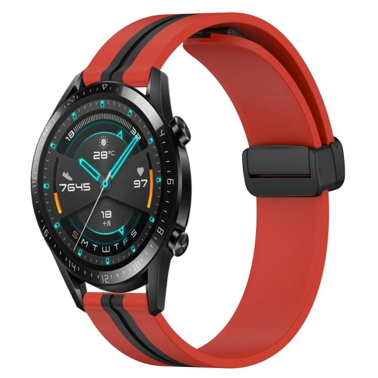 For Huawei Watch GT2 42mm 20mm Folding Magnetic Clasp Silicone Watch Band(Red+Black)