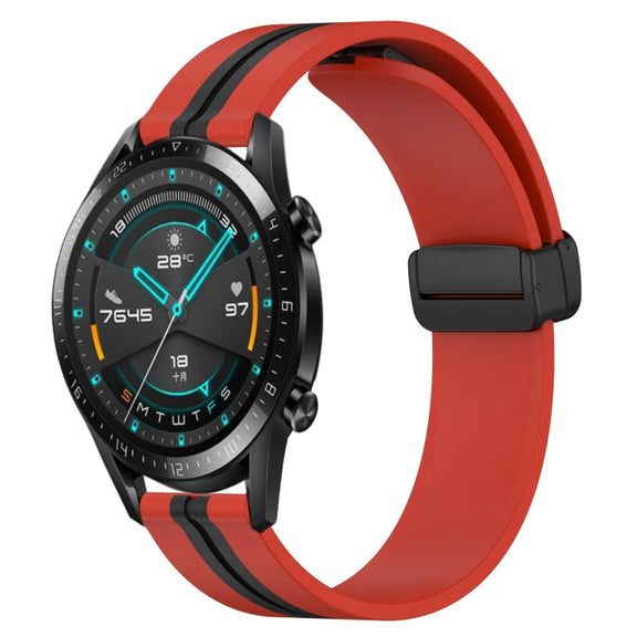 For Huawei Watch GT2 42mm 20mm Folding Magnetic Clasp Silicone Watch Band(Red+Black)