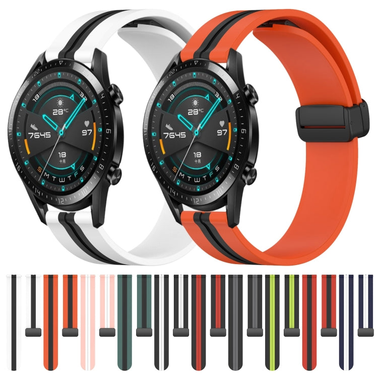 For Huawei Watch GT2 42mm 20mm Folding Magnetic Clasp Silicone Watch Band(Olive Green + Black)