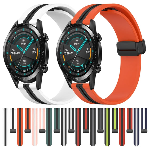 For Huawei Watch GT2 42mm 20mm Folding Magnetic Clasp Silicone Watch Band(Olive Green + Black)