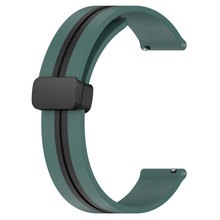 For Honor MagicWatch2 42mm 20mm Folding Magnetic Clasp Silicone Watch Band(Olive Green + Black)
