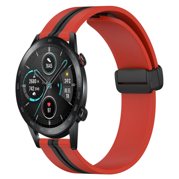 For Honor MagicWatch2 42mm 20mm Folding Magnetic Clasp Silicone Watch Band(Red+Black)