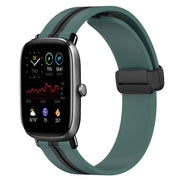 For Amazfit GTS 2 Mini 20mm Folding Magnetic Clasp Silicone Watch Band(Olive Green + Black)