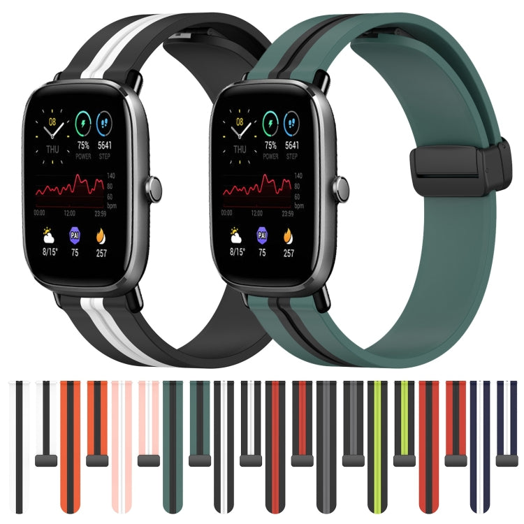 For Amazfit GTS 2 Mini 20mm Folding Magnetic Clasp Silicone Watch Band(Black+Red)