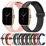 For Amazfit GTS 2 20mm Folding Magnetic Clasp Silicone Watch Band(Pink+White)