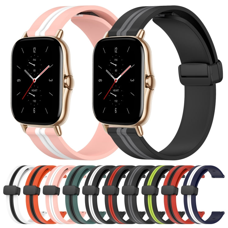 For Amazfit GTS 2 20mm Folding Magnetic Clasp Silicone Watch Band(Pink+White)